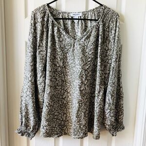 Nine West Women's Floral Blouse - Green and White